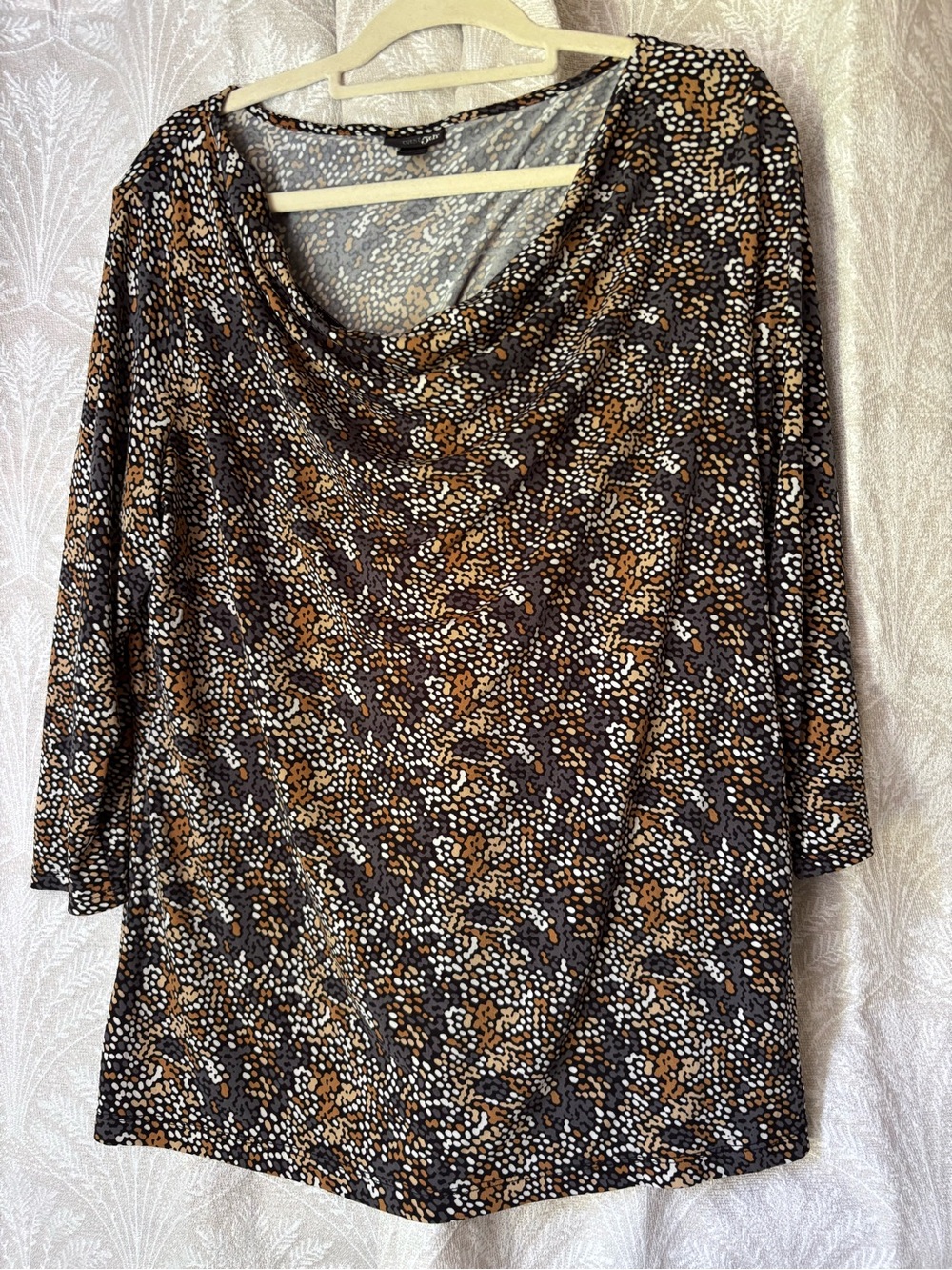 East 5th Brown, Black & Cream Draped-Neck 3/4 Sleeve Top